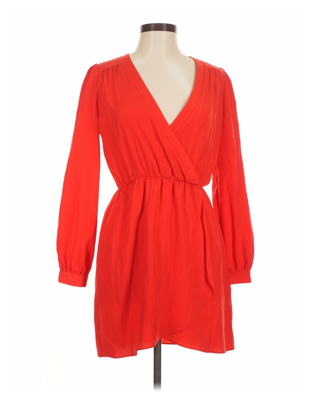 Honey Punch Vibrant Red Long-Sleeve Wrap Dress